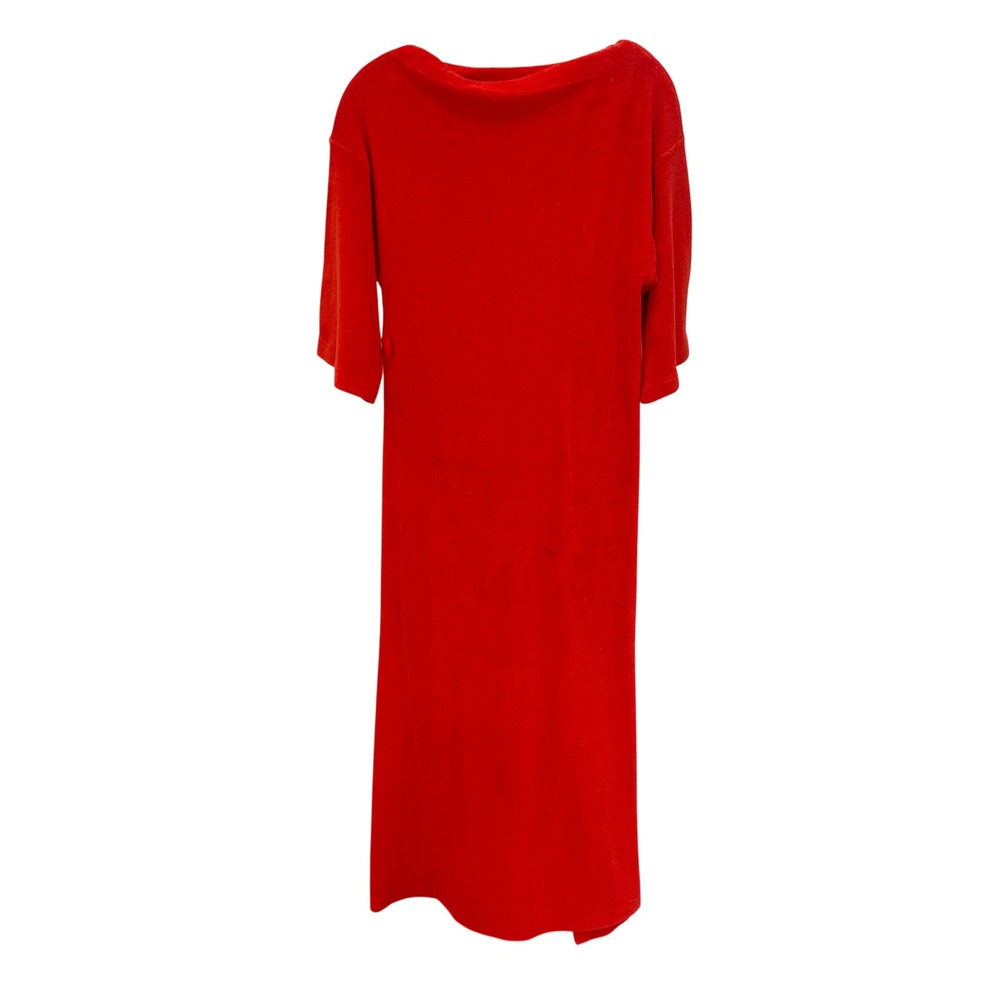 Vintage Vassarette 70s Red Terry Cloth Maxi‎ Lounger Dress Side Slit Size Medium